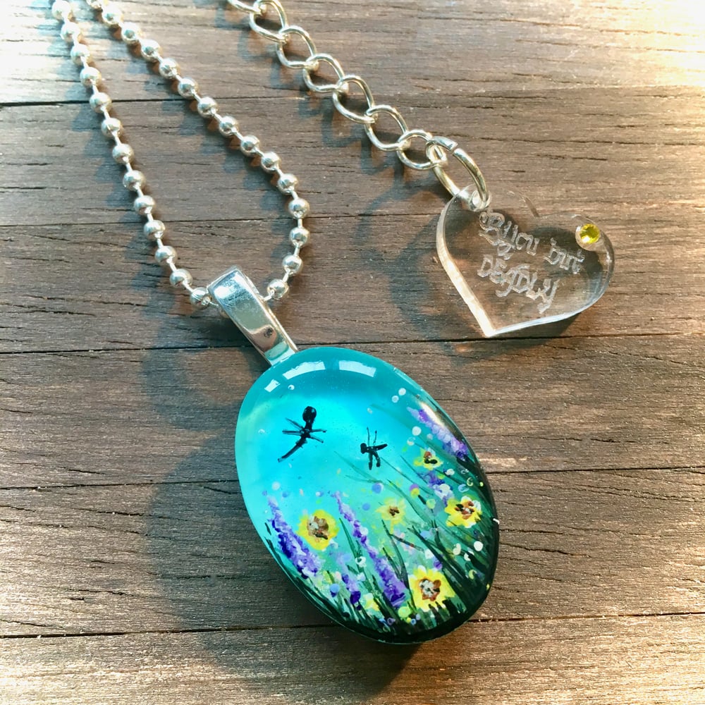 Summer Meadow with Sunflowers Hand Painted Resin Mini Pendant