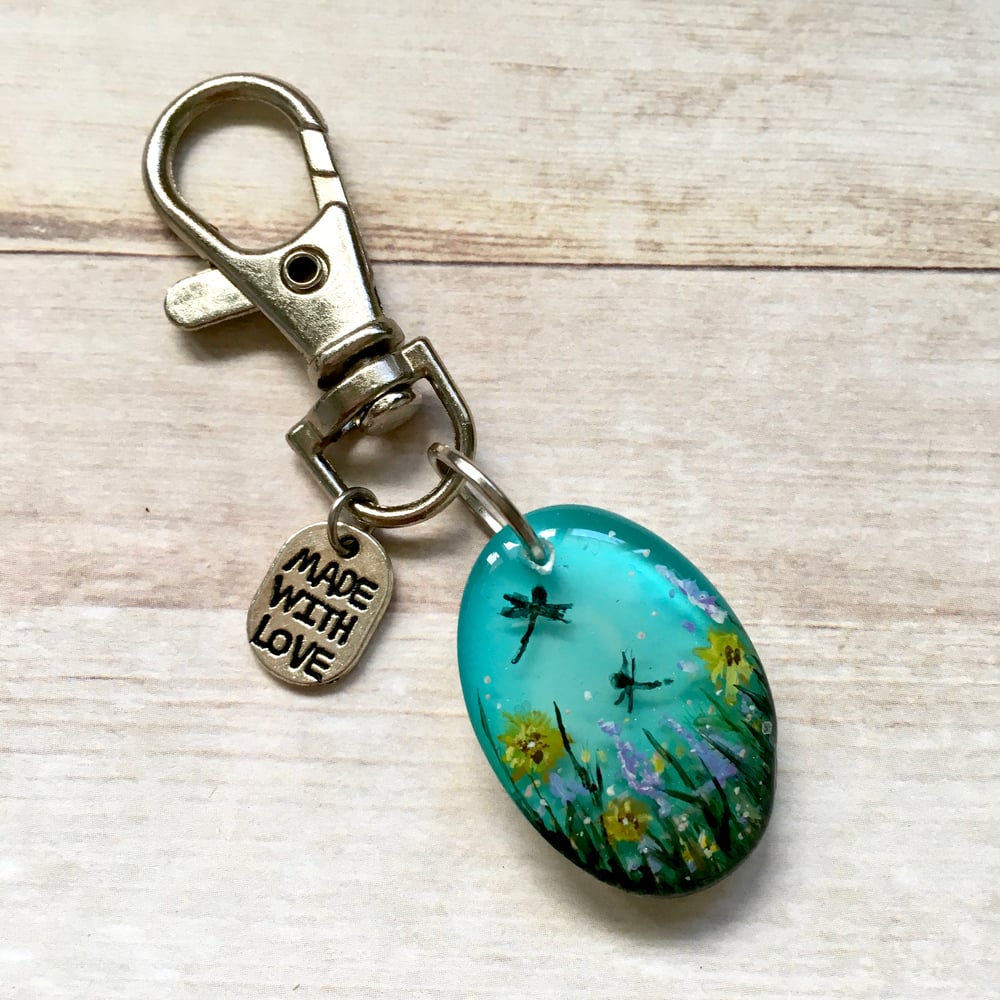 Summer Meadow with Sunflowers Hand Painted Resin Mini Pendant