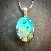 Image 2 of Summer Meadow with Sunflowers Hand Painted Resin Mini Pendant