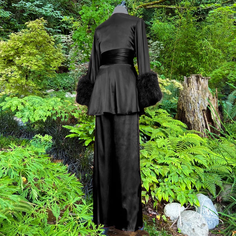 Black Beverly Lounge Suit w/ Marabou Cuffs Image 3