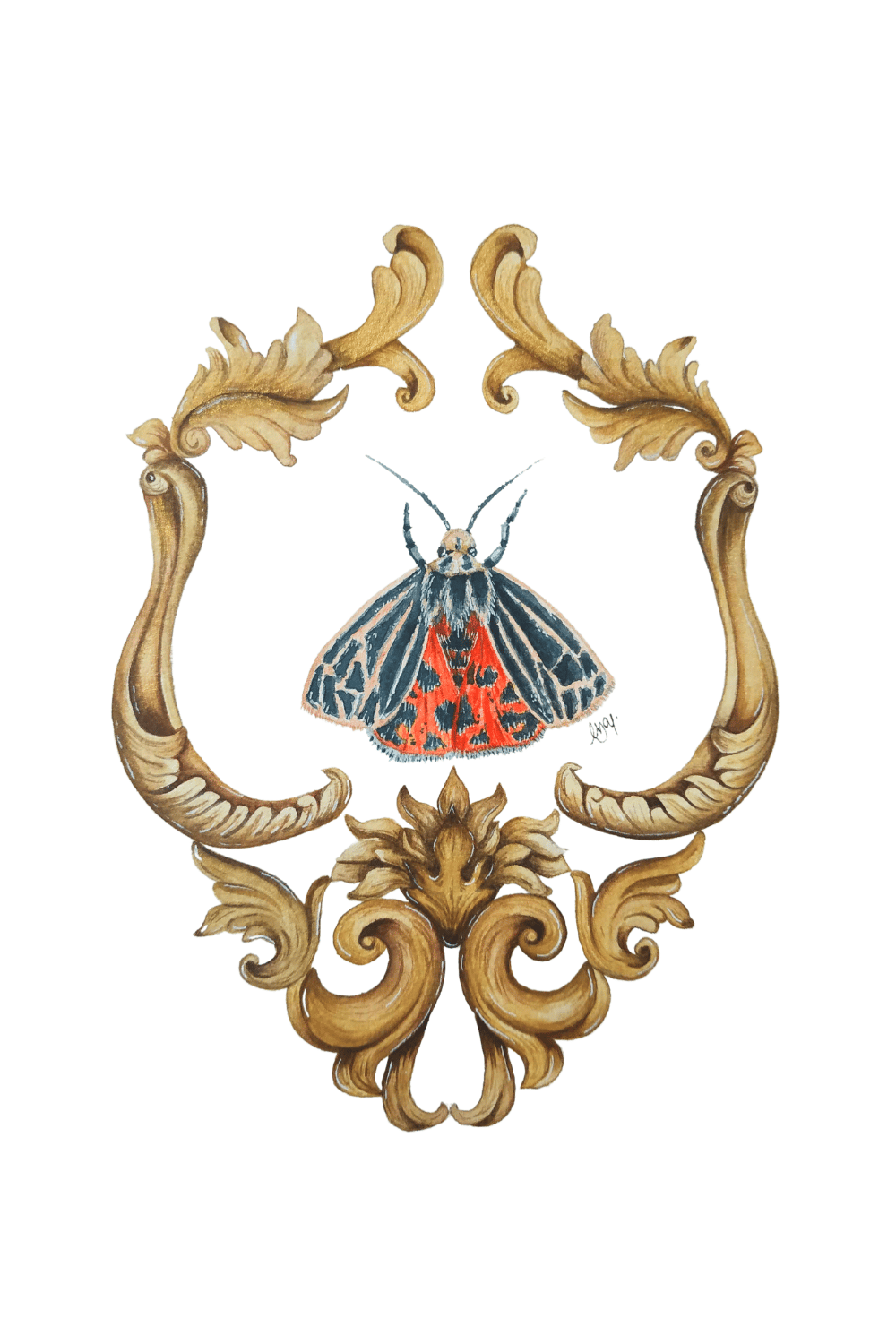 Image of Framed Tiger Moth Watercolor Illustration PRINT 