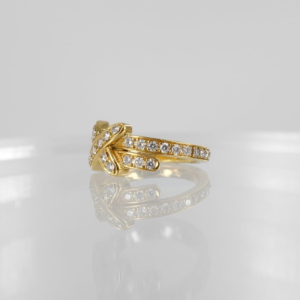 Image of 18ct yellow gold diamond set cross ring. PJ4901