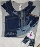 Image 1 of Tasty Raw Edge Denim “Zipped” T-Shirt & Dangles