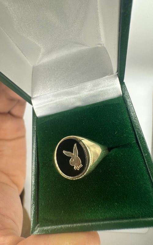 Image of 9K Gold Vintage 1980's Playboy Onyx Signet Ring (Oval)