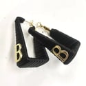 B Designer Style Earrings, Initial Earrings w/Leather Detail