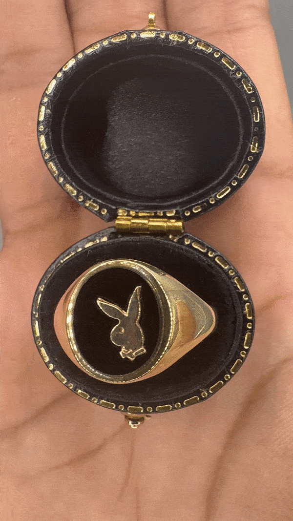 Image of 9K Gold Vintage 1980's Playboy Onyx Signet Ring (Oval)