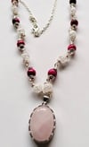 Rose Quartz Pendant on a beaded wrapped necklace