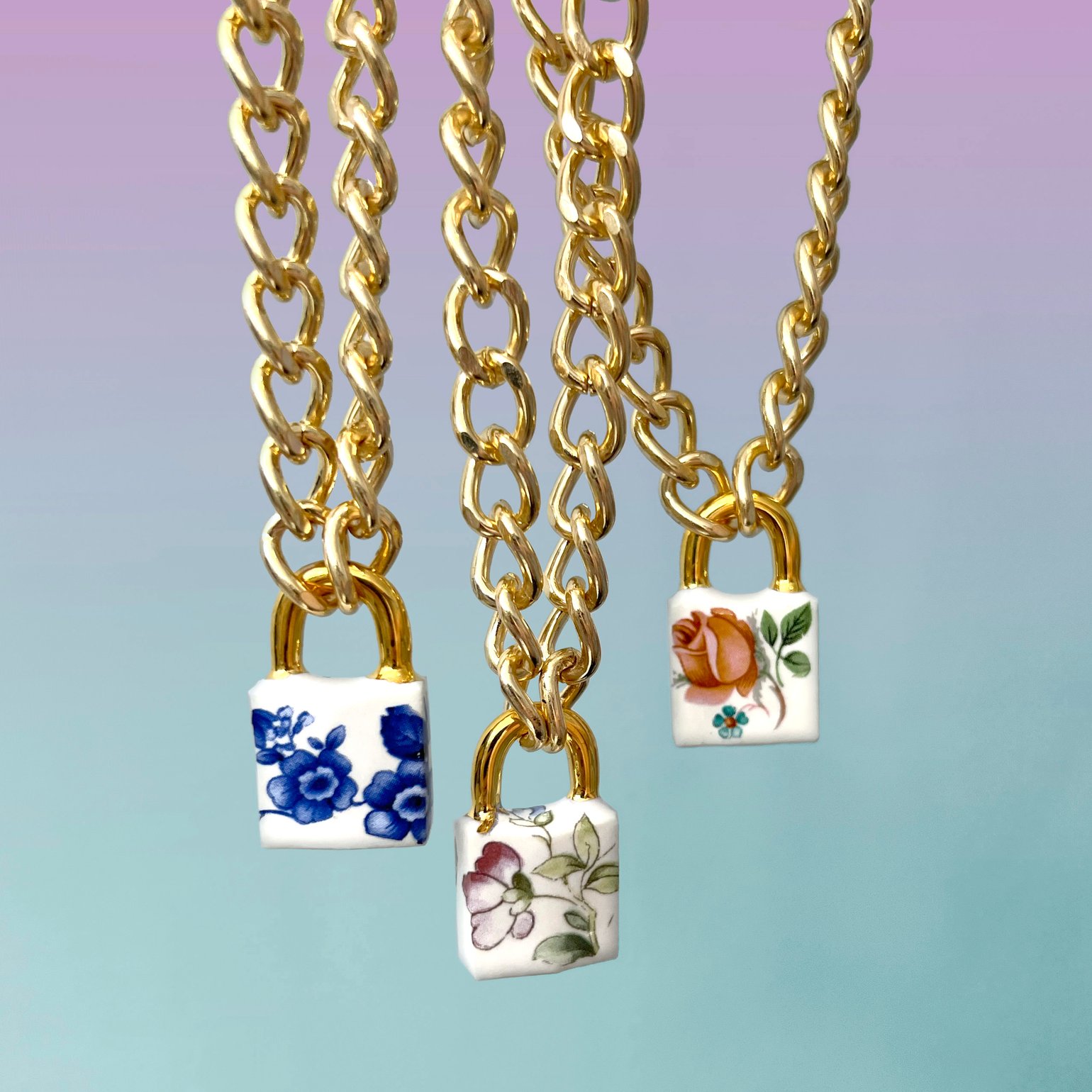 Image of Small Floral Padlock Chokers with 22Kt Gold