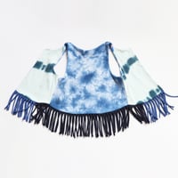 Image 2 of tiedye tie dye dyed blues sweatshirt elephant paisley 6/7 courtneycourtney open layer fringe vest