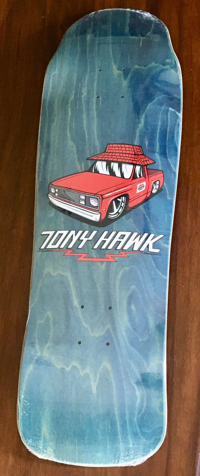 TONY HAWK BIRDHOUSE SKATEBOARD DECK PIZZA HUT SHAPED BLUE STAIN