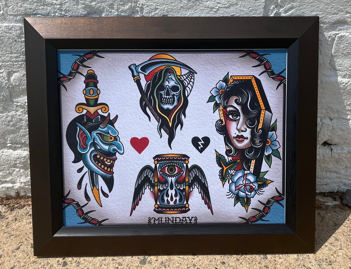 Munday Tattoo Flash Sheet 11”x14” (42023) Old North State Tattoo Art