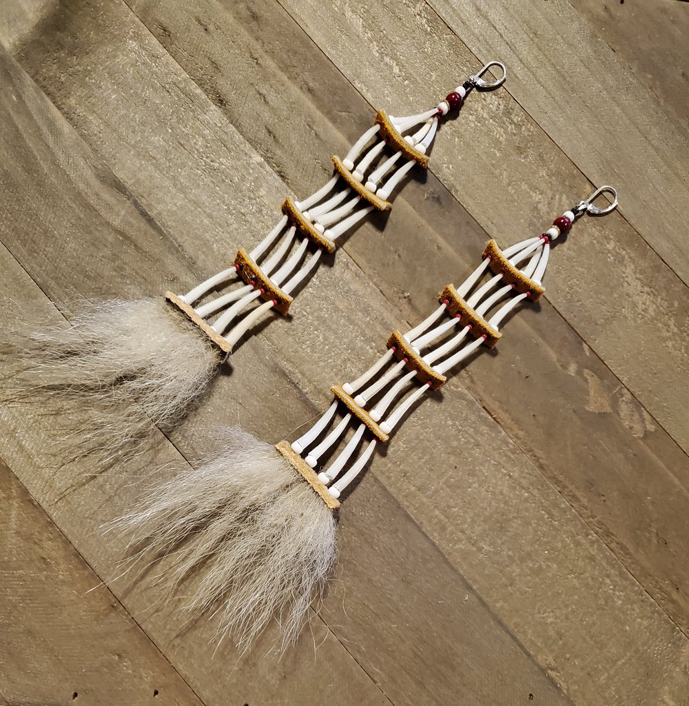 Image of Dentalium Earrings with Genuine Polar Bear Fur & Moosehide