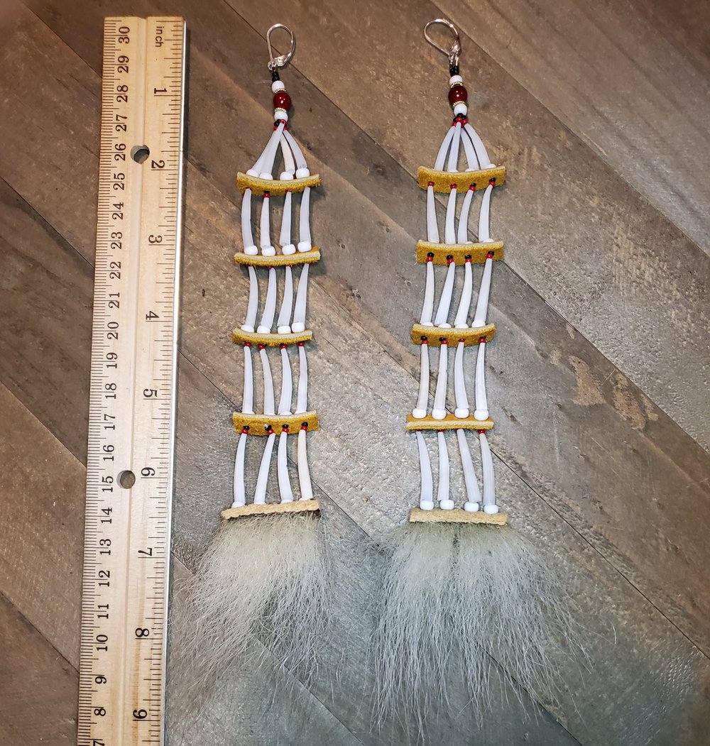 Image of Dentalium Earrings with Genuine Polar Bear Fur & Moosehide