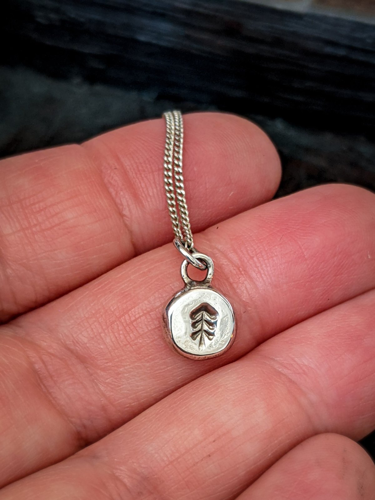 Tiny Pine recycled silver pendant 