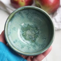 Image 8 of Set of Three Small Ceramic Bowls, Handcrafted Stoneware Prep Bowls, Green Pottery Made in USA
