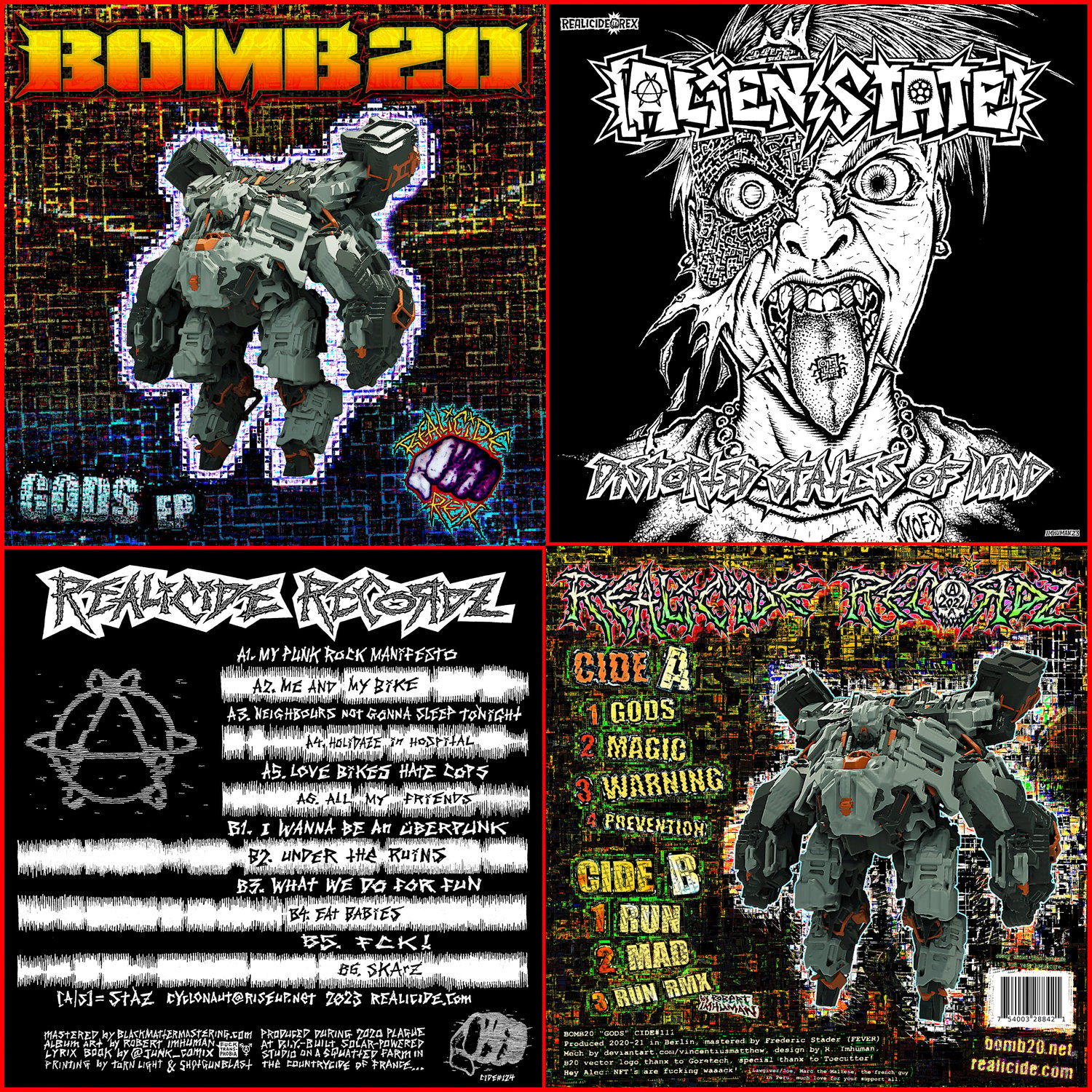 Newest 12" vinyl recordz BOMB20 "GODS" + ALIEN STATE "Distorted States of Mind" LP!!!