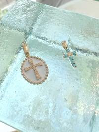 Image 2 of 14k Diamond & Turquoise cross pendant 