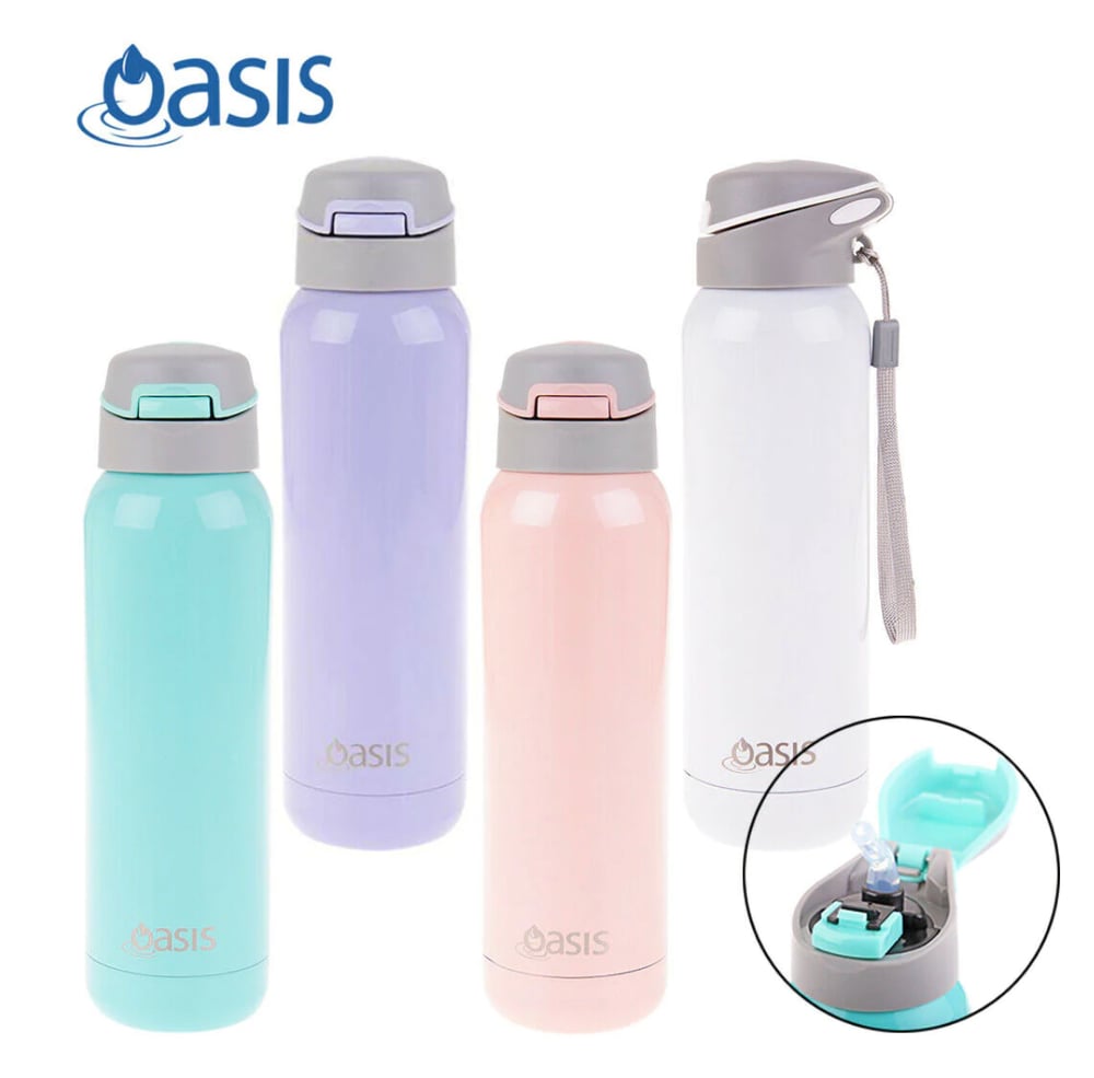 Oasis Stainless Steel Insulated Sports Bottle with Straw 500ml Soft Pink