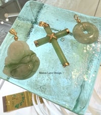 Image 1 of 14k  natural Jade pendant.   Buddha,cross,donut 
