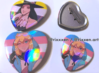 Image of GUILTY GEAR Bridget and Testament 2in heart buttons