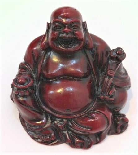 Image of Laughing Buddha holding Ruyi and Ingot