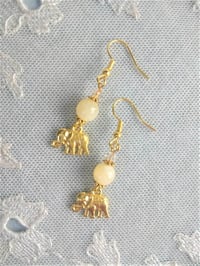 Image 5 of Golden Elephant Gemstone & Crystal Earrings, Pierced or Clip On