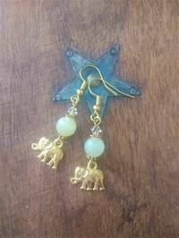 Image 4 of Golden Elephant Gemstone & Crystal Earrings, Pierced or Clip On