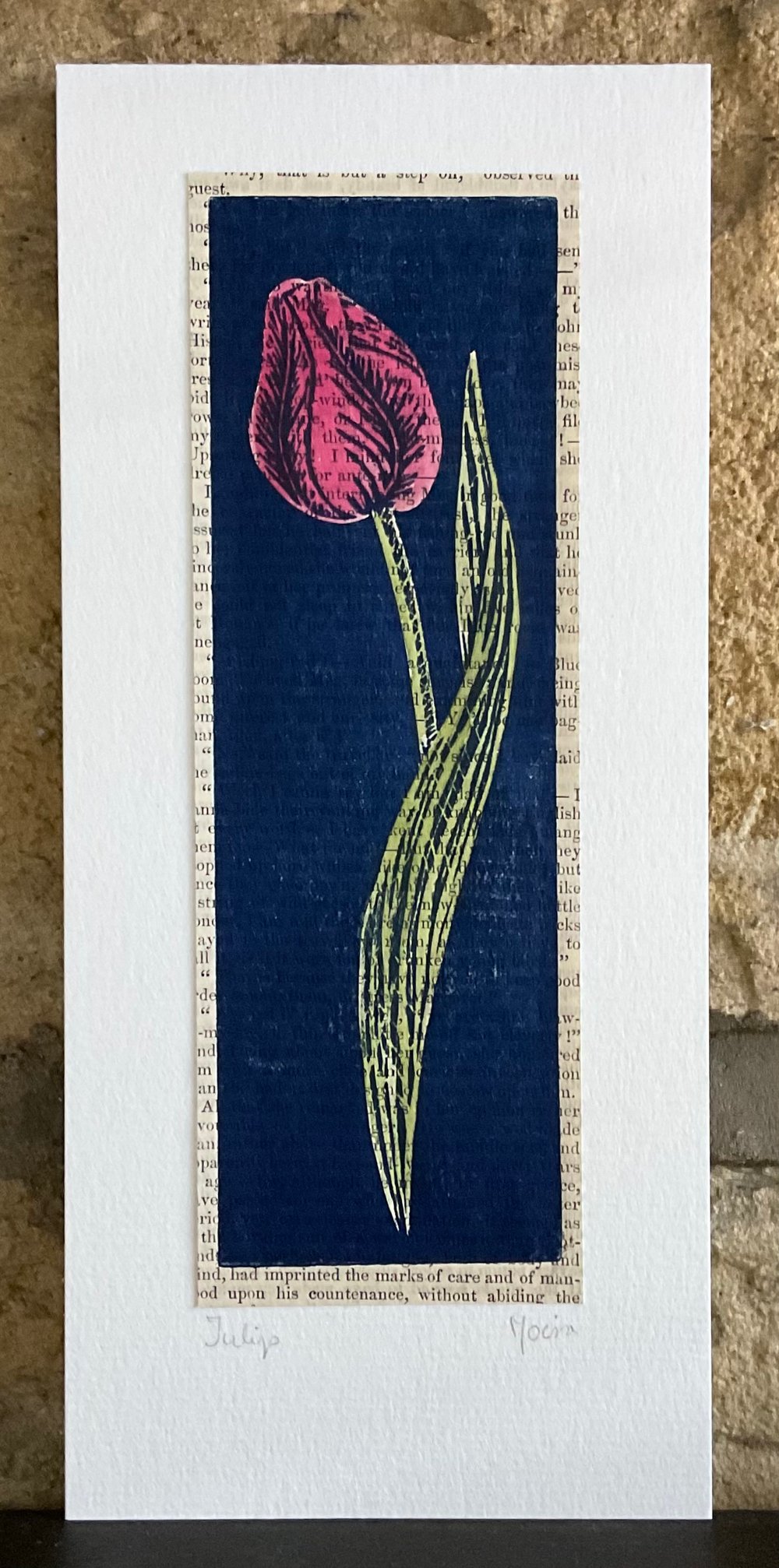 Image of Tulip ~ hand coloured linoprint card