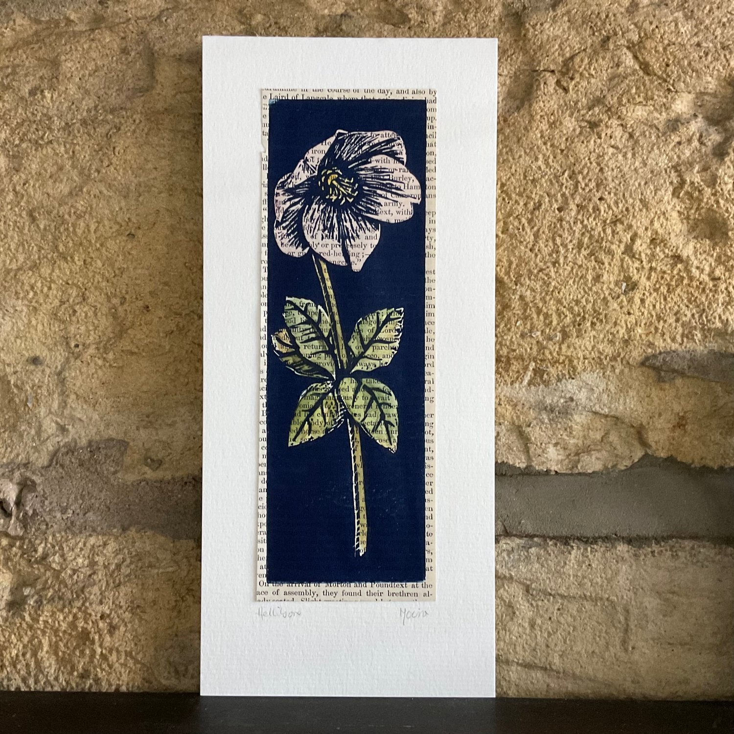Image of Hellebore in pale pink ~ hand coloured linoprint card