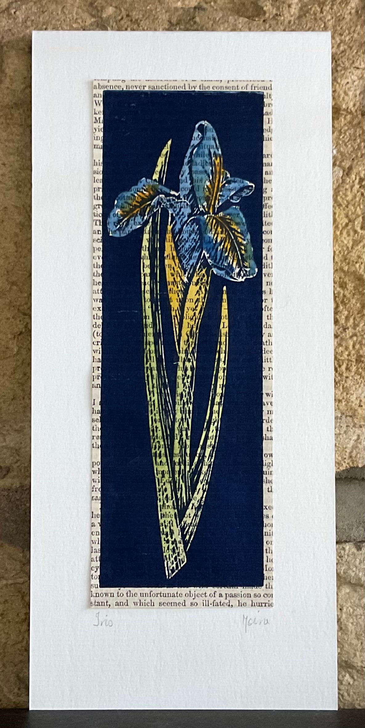 Image of Iris ~ hand coloured linoprint card