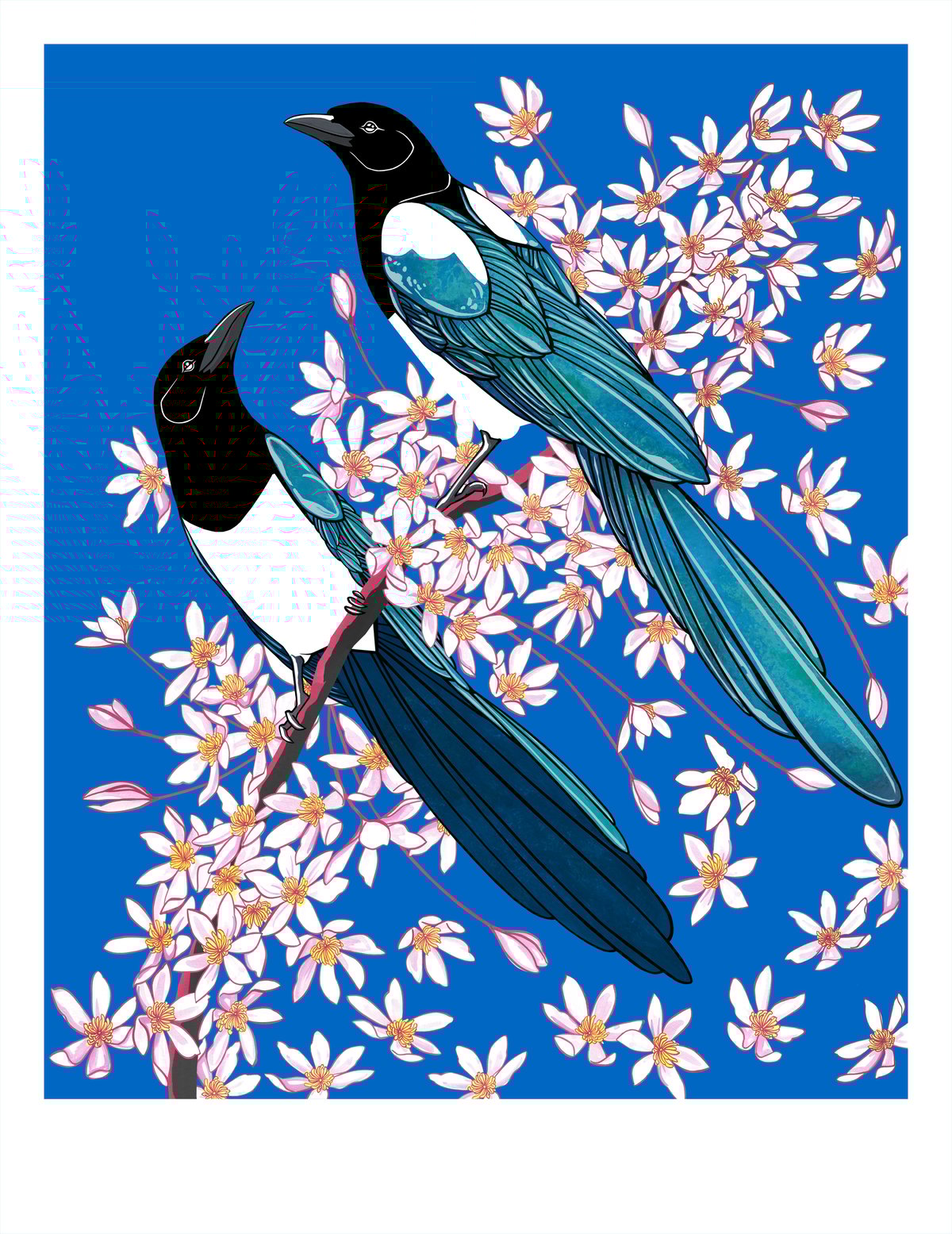 Image of Magpies and Clematis (Dawn)
