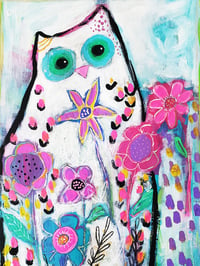 Image 2 of Folk Art Owl 9 x 12 (Original)