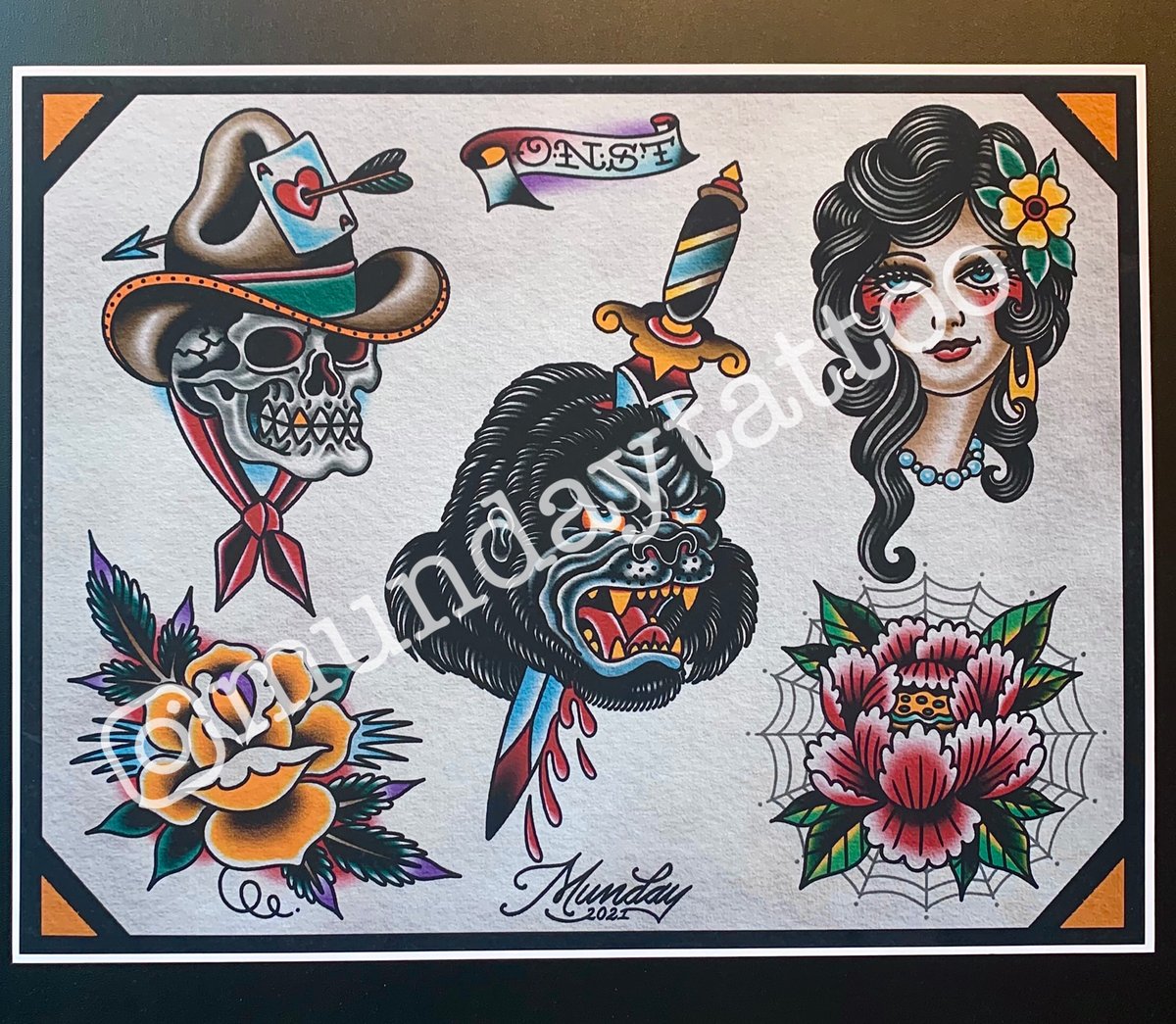 Munday Tattoo Flash Sheet 11”x14” (5-2021) | Old North State