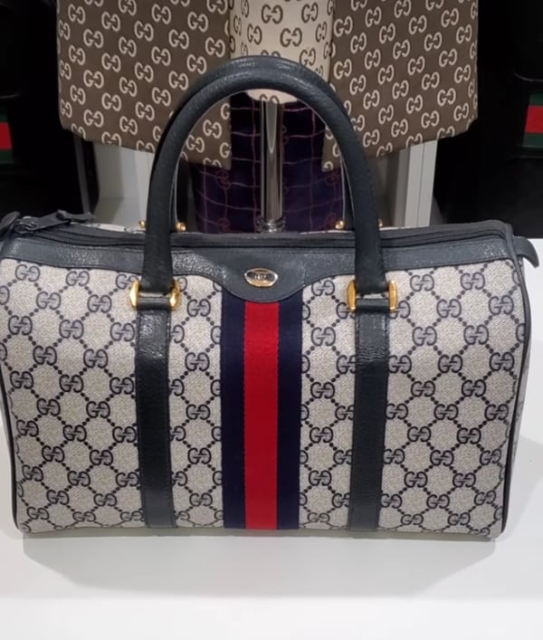 Image of Blue Monogram Boston Bag For Janine 