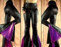 Image 1 of HIGH WAISTED BLACK/WINE MEGA BELL FLARES (SMALL ONLY)
