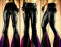 Image 2 of HIGH WAISTED BLACK/WINE MEGA BELL FLARES (SMALL ONLY)
