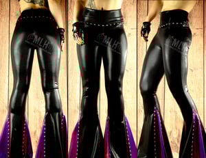 HIGH WAISTED BLACK/WINE MEGA BELL FLARES (SMALL ONLY)