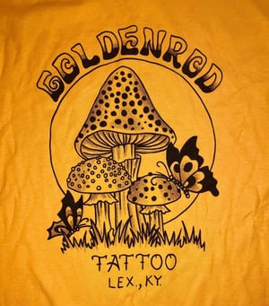 Goldenrod Tattoo mushroom t shirt short sleeve yellow