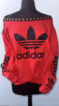 Image 1 of Red Adidas Inspired Custom Sweatshirt