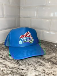 Wolf Market "Sippers Only" powder blue trucker hat