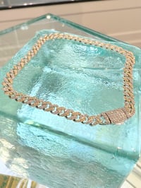 Image 3 of 14k solid two tone gold diamond  Cuban  4mm bracelet 