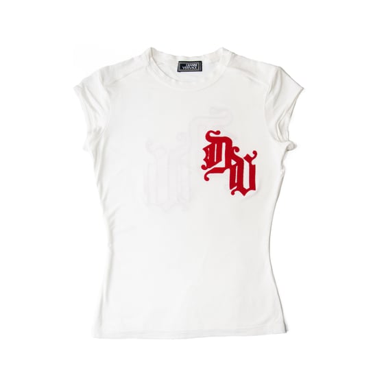 Image of Versace 2002 Donatella Gothic Text T-shirt White