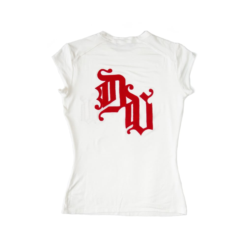 Image of Versace 2000 Donatella Gothic Text T-shirt White