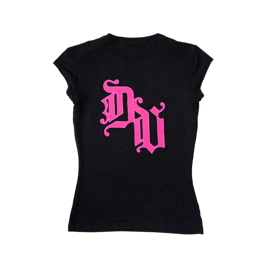 Image of Versace 2002 Donatella Gothic Text T-shirt Black