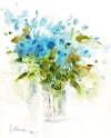 Watercolor Art Print "Blue Flowers"