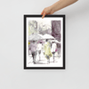 Framed Watercolor print "People in the rain"