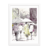 Image 1 of Framed Watercolor print "People in the rain"