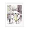 Framed Watercolor print "People in the rain"