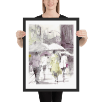 Image 3 of Framed Watercolor print "People in the rain"