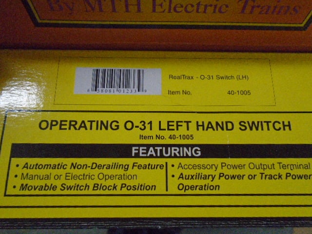 MTH TRAIN OPERATING 0-31 LEFT HAND SWITCH 40-1005